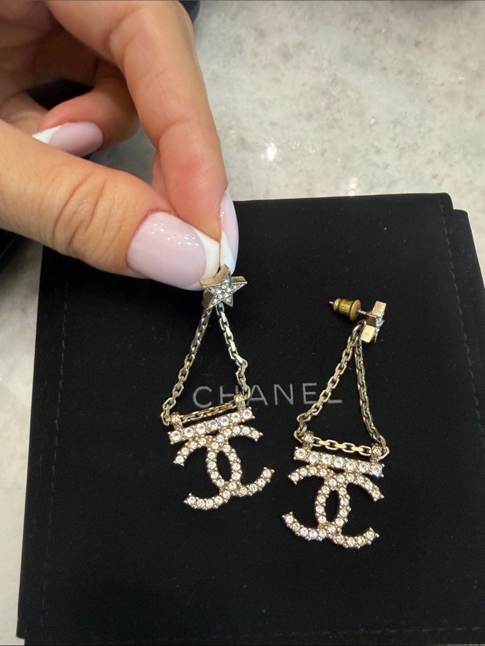 CHANEL Gold-Tone Crystal CC Dangle Earrings